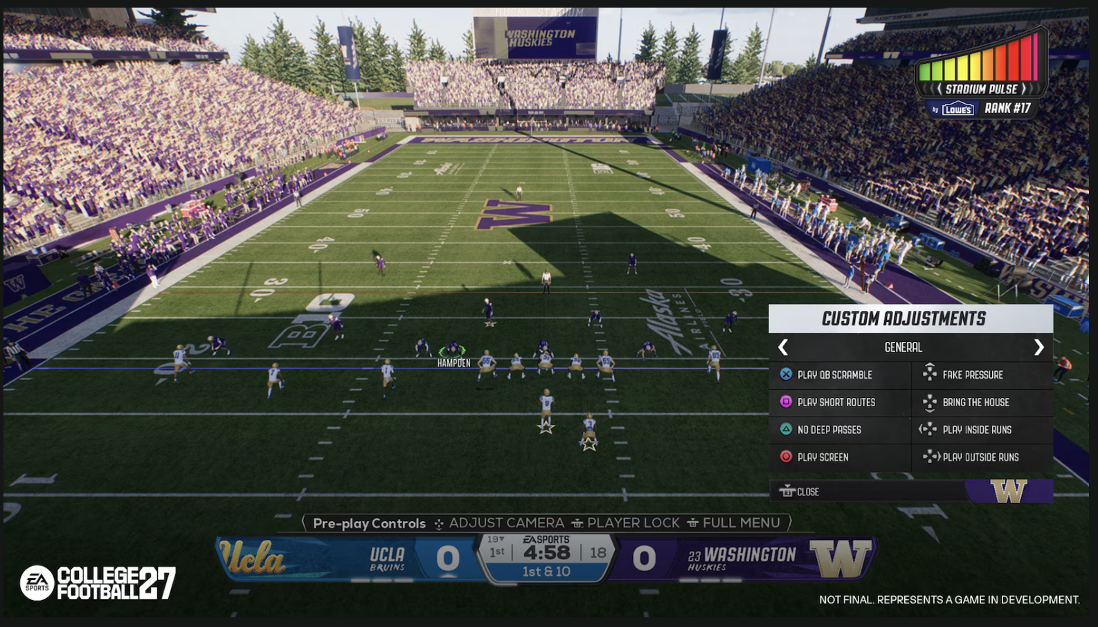 College Football 27 preset defensive macros including Play QB Scramble, Bring the House, and No Deep Passes