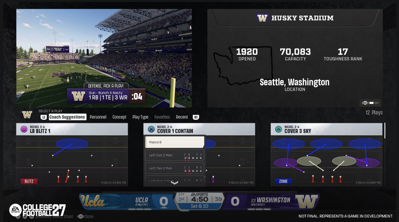 College Football 27 play call screen showing built-in custom adjustment options on offense