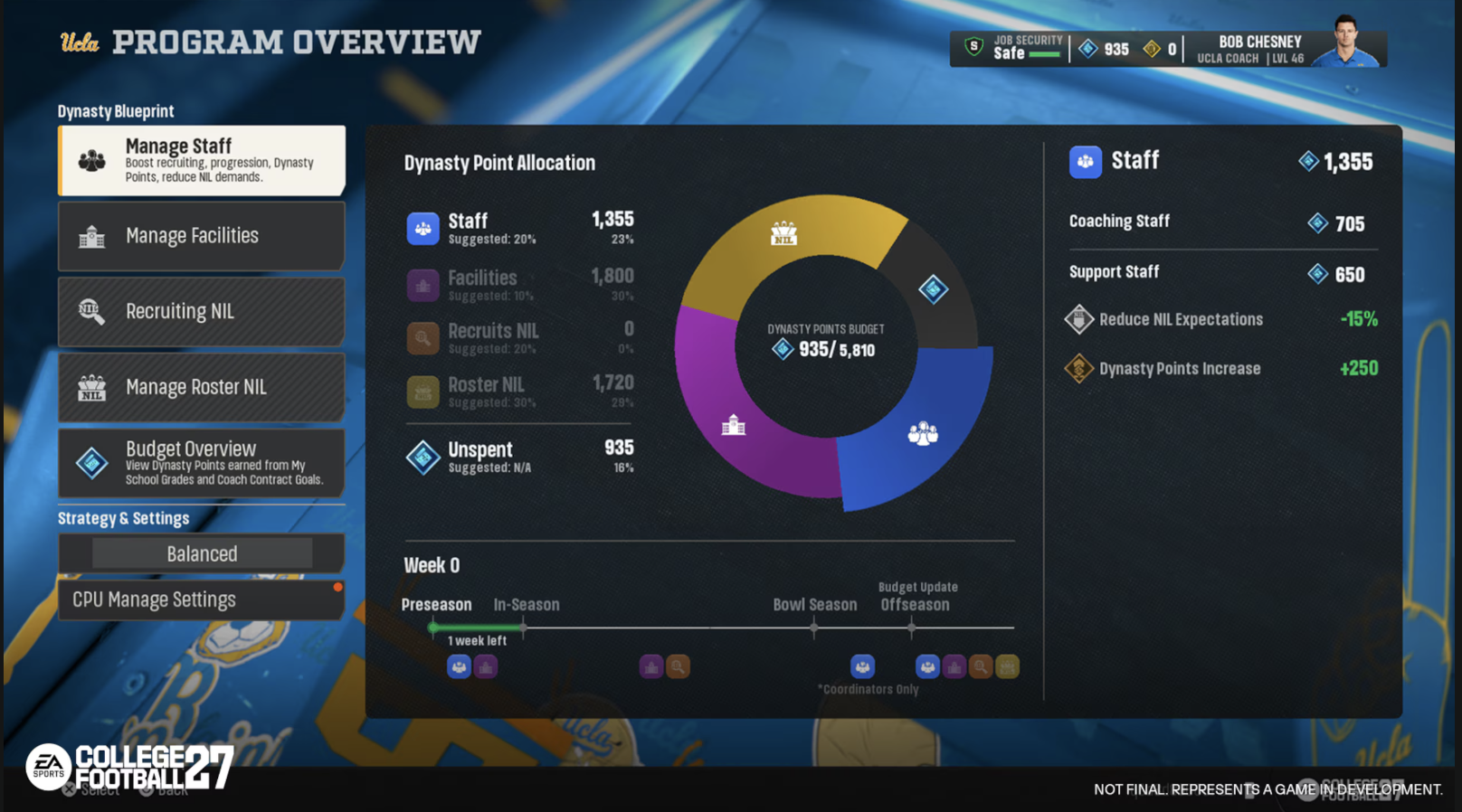 College Football 27 Dynasty Blueprint point-allocation screen